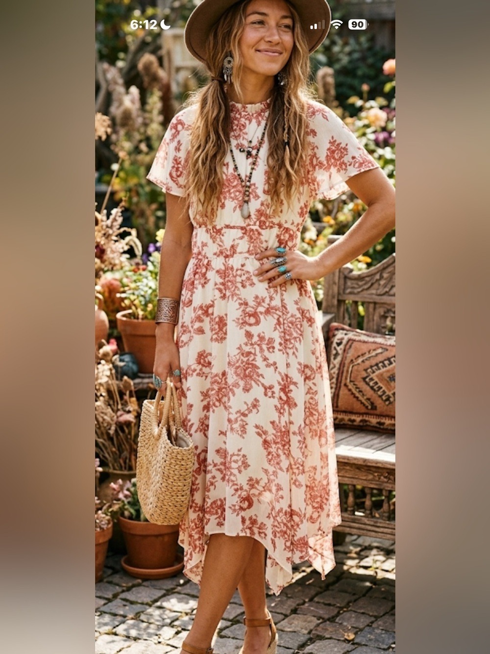Stella and Julie Coral White Floral Midi Dress sz 6